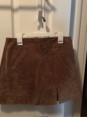 Blank NYC 100%Genuine Leather A-Line Mini Skirt Brown Size 26